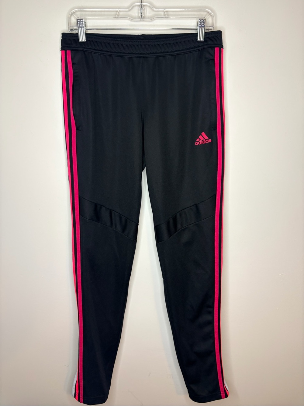 adidas Slim Fit Black Track Joggers with Hot Pink Side Stripes Size Medium